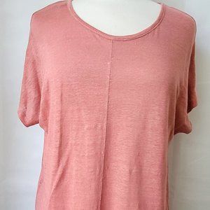 C&C California Pink Coral 100% Linen Short Sleeve Top Blouse Size Large